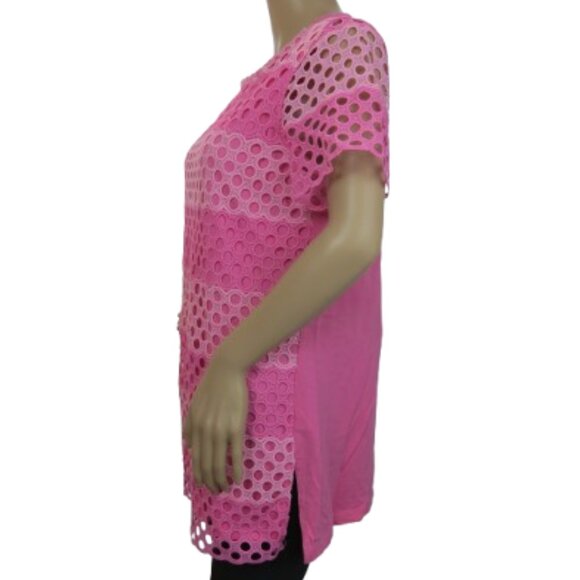 Isaac Mizrahi Pink Eyelet Tunic Top - Picture 5 of 7